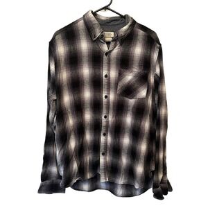 Boston Traders Mens Plaid Classic Flannel Button Down Shirt Black White‎ XL